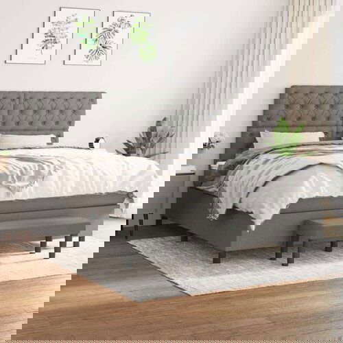 Kreveta s oprugama i madrac svjetlosivi 160x200cm tkanina Slike