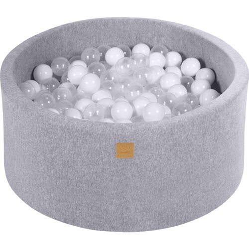 MeowBaby Bazen z žogicami, 90x40 cm s 300 žogicami, žamet, svetlo siva: bela/prozorna, (21295140) Cene