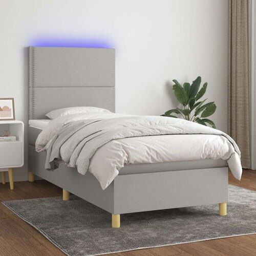  Krevet box spring s madracem LED svjetlosivi 90x200 cm tkanina Cijene