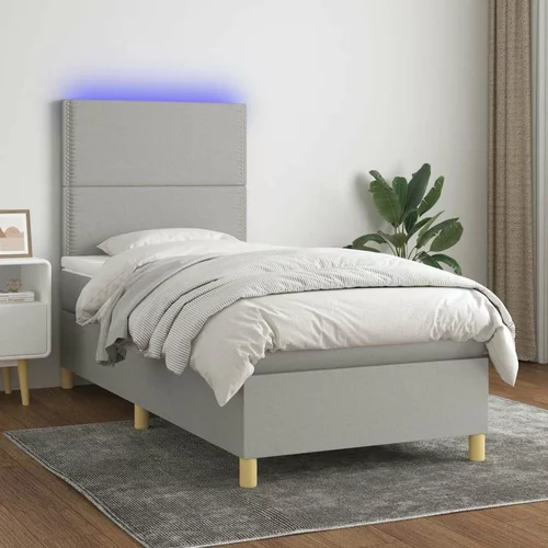  Krevet box spring s madracem LED svjetlosivi 90x200 cm tkanina