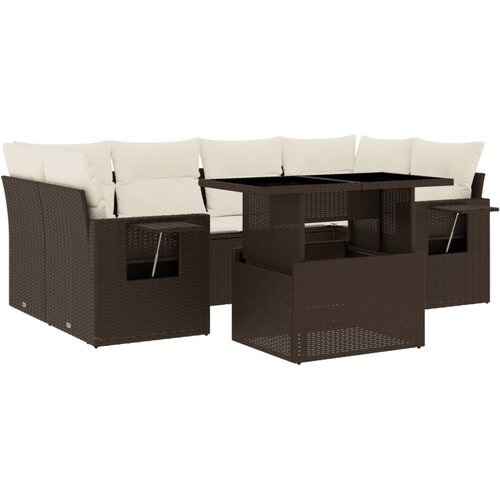 vidaXL 7-dijelni set vrtnih sofa od poliratana s jastucima smeđi Cene