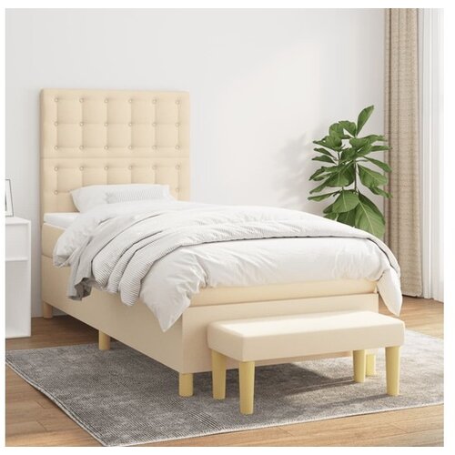  Box spring postelja z vzmetnico krem 90x190 cm blago Cene