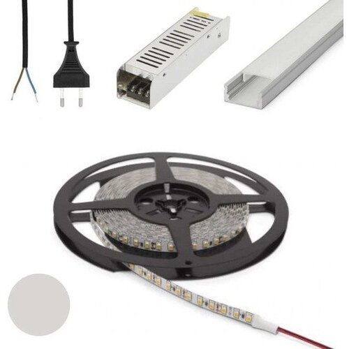 Phenom set 5x 1m alu profil mat + led trak 9,6w/m 4200k 5m + napajalnik 60w + priključna vrvica Slike