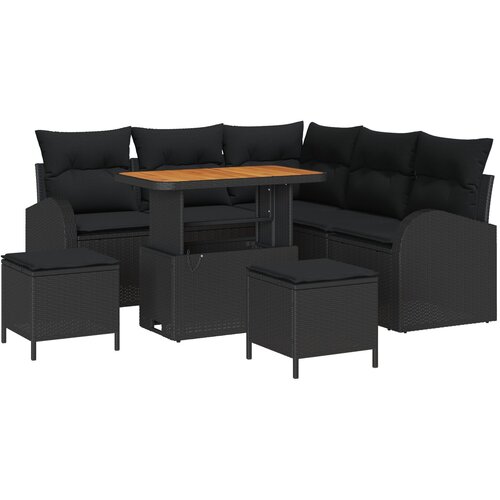 vidaXL 8 komadni vrtni sofa set s jastučićima Crni Poli ratan Akacija, 2-sjedna vrtna sofa s jastučićima Crna Poli ratan, 3 komadni vrtni blagovaonski set s jastučićima Crni Poli ratan Akacija Cijene