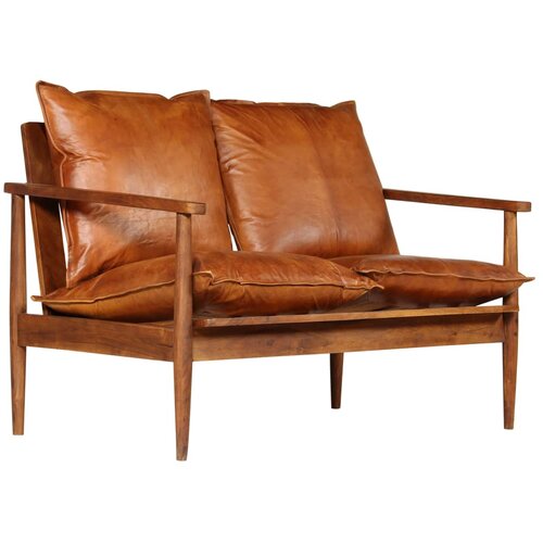Maison Chic kavč - Sofa - Kanape dvosed iz pravega usnja in akacijevega lesa rjave barve, (21727984) Cene