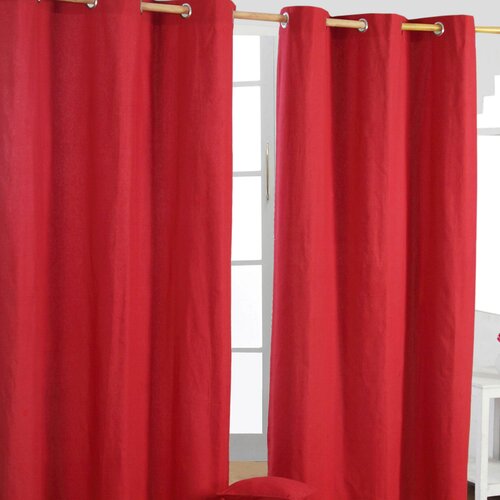 HOMESCAPES Navadne rdeče bombažne zavese Eyelet 137x182 cm, (20749448) Slike