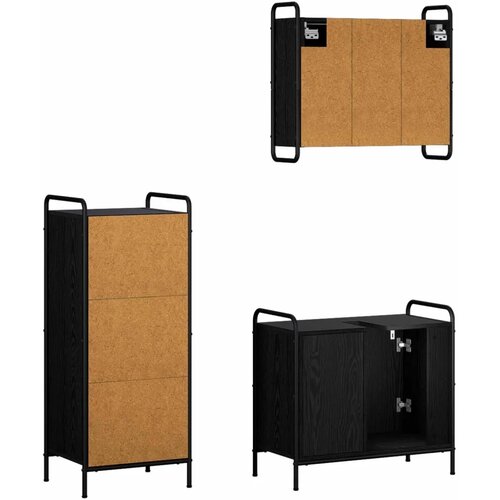  Set ormarića za kupaonicu 3 kom. Crni hrast 40 x 36 x 99 5 cm - Crni hrast Ormarić za umivaonik (1 vrata i 1 polica) + viseći or Slike