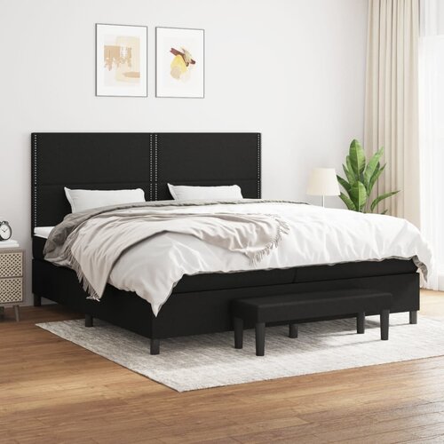 VidaXL Box spring postelja z vzmetnico črn 200x200 cm blago Slike