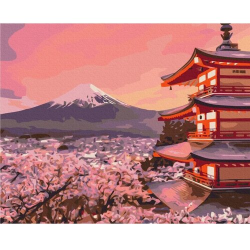  Slika za samostalno slikanje - A temple against the backdrop of Mount Fuji 50x40 Slike