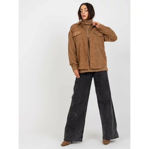 Fashionhunters Camel corduroy outer shirt with buttons