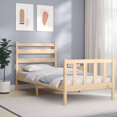 The Living Store Posteljni okvir z vzglavjem 90x200 cm trden les - Posteljni Okvir, (21523635) Slike