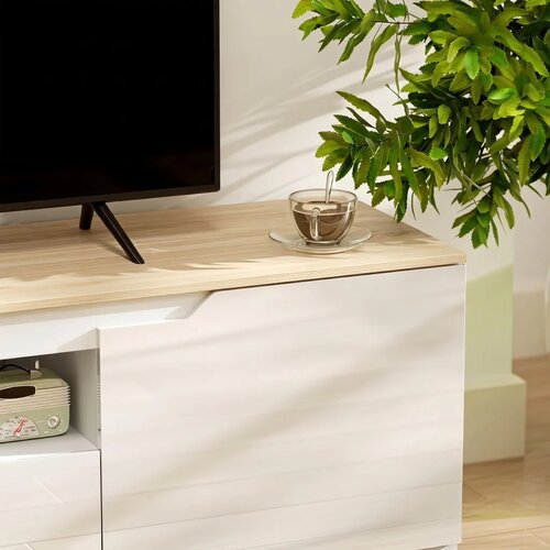  Niski TV ormarić visoki sjaj za TV do 65 3 pretinca ladica 160 x 38 x 43 cm prirodno drvo Slike
