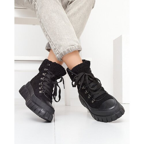 Resti Women's black eco-suede boots with sheepskin Vetic - Footwear Cene