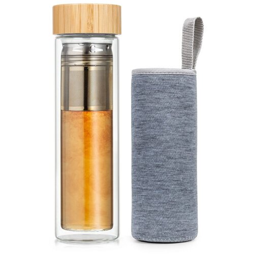 Klarstein Steklenica za čaj, s pokrovom in cedilom, 500 ml, dvojno steklo, pokrov iz bambusa Slike