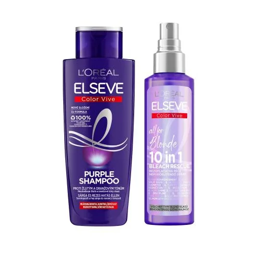 L'Oréal Paris Elseve Color-Vive Purple Shampoo Set šampon 200 ml + njega kose bez ispiranja 150 ml za ženske