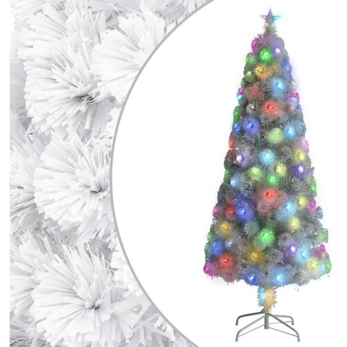 VidaXL Umetna novoletna jelka z LED lučkami bela 240 cm optična vlakna Slike