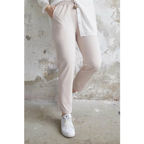 InStyle Lycra Double Fabric Trousers with Elastic Waist - Stone Slike