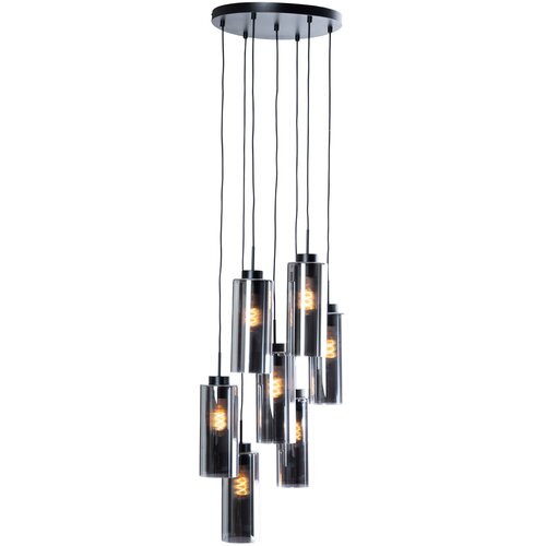 QAZQA Smart hanglamp zwart met smoke glas 7-lichts incl. 7 Wifi ST64 - Laura Cene