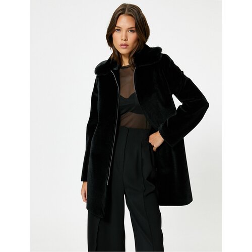 Koton Plush coat zippered detachable faux für with pocket Slike