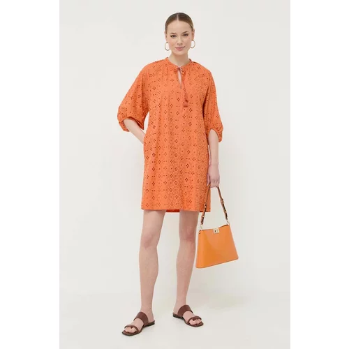 Marella Pamučna haljina boja: narančasta, mini, ravna