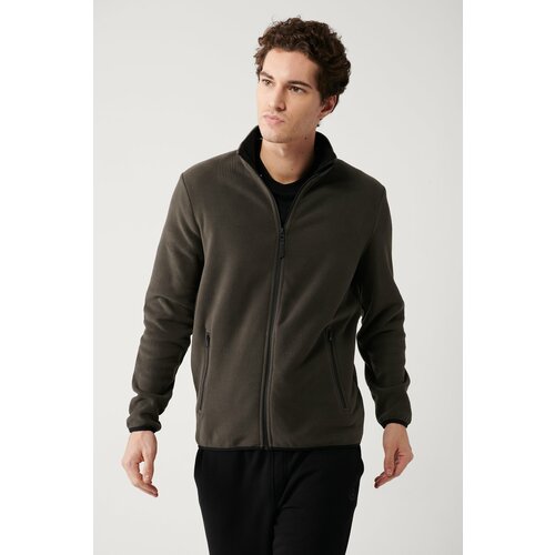 Avva Men's Anthracite Fleece Sweatshirt Stand Collar Cold Resistant Zippered Regular Fit Slike