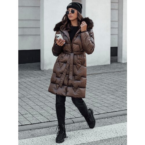 DStreet Kurtka damska STYLOWQ długa pikowana z futerkiem kawowa Slike