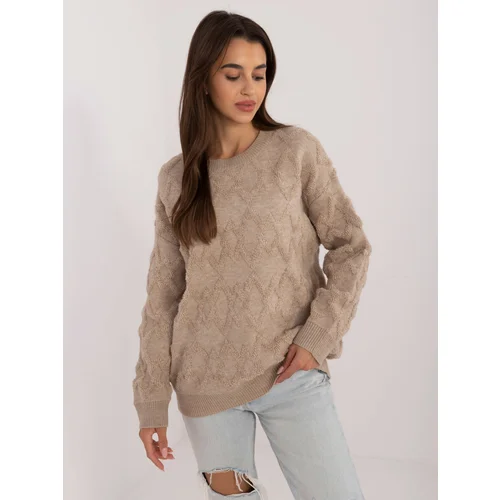 Fashion Hunters Wholesale Beige Women's Oversize Long Sleeve Sweater