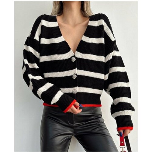 Laluvia Striped Cardigan with Stone Buttons Slike