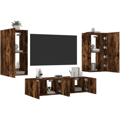 vidaXL 4-dijelni zidni TV elementi s LED svjetlima boja hrasta drveni