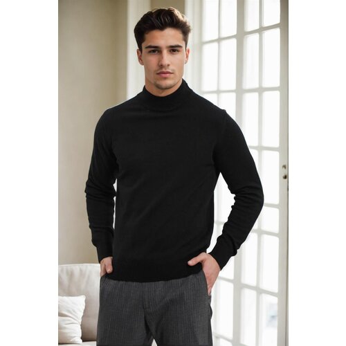 Dewberry 64721 Half Turtleneck Woolen Mens Knit Sweater-BLACK Slike