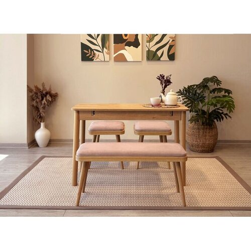 Hanah home Set Trpezarijski sto, 2 trpezarijske stolice i klupa Vina Mini 04 0900, Roza Cene