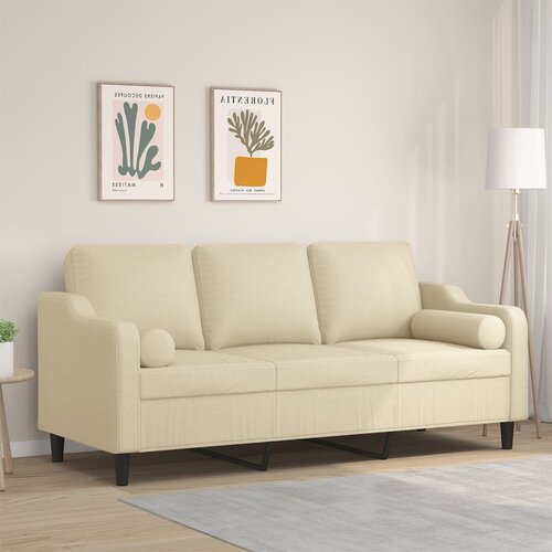 vidaXL kavč trosed z blazinami krem 180 cm blago Cene