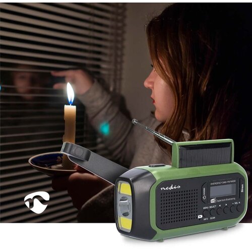 Nedis RDDBCR2000GN-Radio DAB+/FM sa ručnim navijanjem, solarnim panelom i LED osvetljenjem, 5V/2500 mAh Slike
