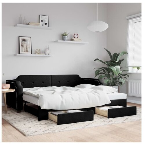VidaXL Dnevni krevet na razvlačenje s ladicama crni 90x190 cm tkanina Slike