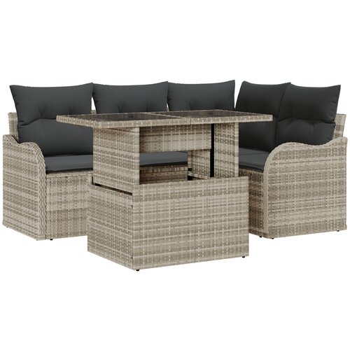 vidaXL 5-dijelni set vrtnih sofa s jastučićima svjetlosiva poly rattan, 2-sjedna vrtna sofa s jastučićima svjetlosiva poly rattan Cijene