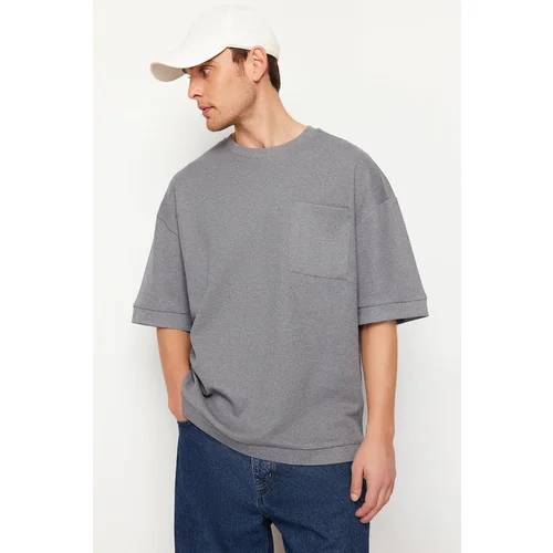 Trendyol Anthracite Men's Oversize Pocketed Textured Cotton T-Shirt