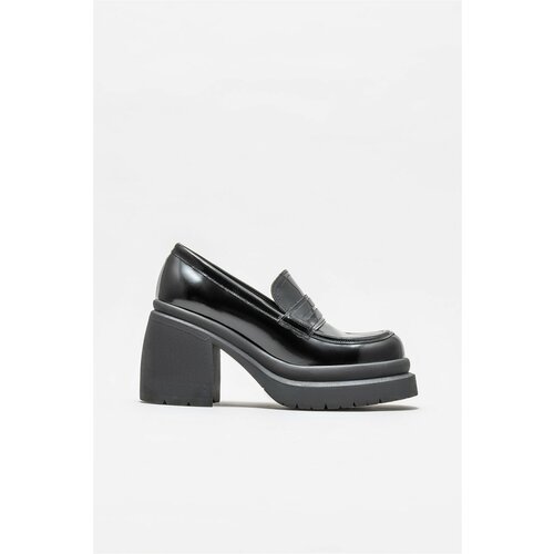 Elle Shoes Black Leather Women's Heeled Shoes Slike