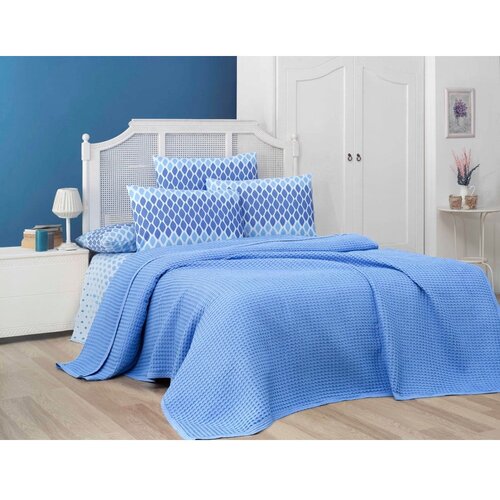 Mila Home Modro bombažno pregrinjalo 220x240 cm Waffle &amp;ndash; Slike