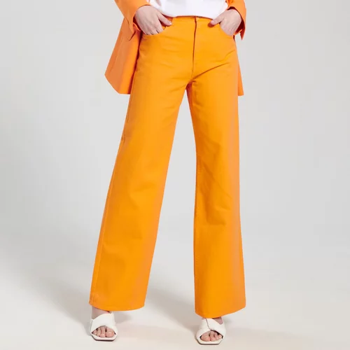 Sinsay - Kavbojke high waist wide leg - Oranžna
