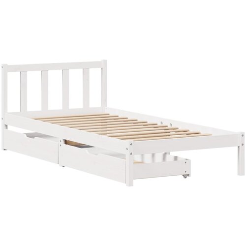 VidaXL Posteljni okvir s predali bel 90x190 cm trdna borovina, (21304076) Slike
