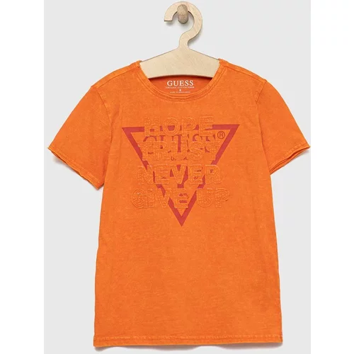 Guess Dječja pamučna majica kratkih rukava boja: narančasta, s tiskom