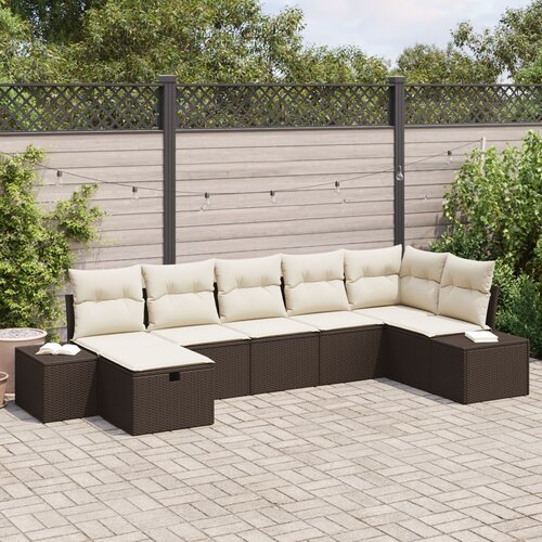 VidaXL Set sofa za vrt od 7 dijelova s jastučićima smeđi poli ratan Slike