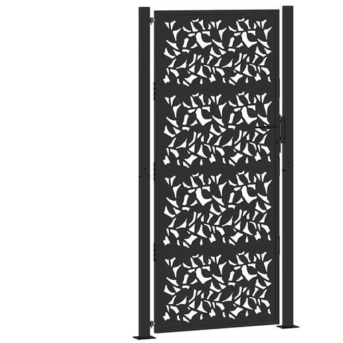 vidaXL Vrtna vrata črna 105x205 cm dizajn jeklenih listov, (22058253) Cene