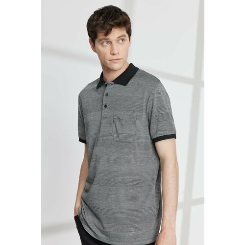 ALTINYILDIZ CLASSICS Men's Black Comfort Fit Comfortable Cut Polo Neck Jacquard T-Shirt. Slike