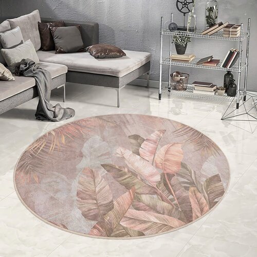 Mila Home Svijetlo ružičasti perivi okrugao tepih &amp;oslash; 150 cm Dusty Leaves &amp;ndash; Slike
