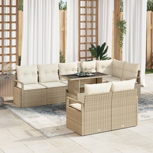 vidaXL 9-delni zunanji kavčni set s blazinami bež poly rattan Cene
