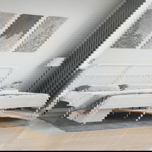 VidaXL Metalni okvir za krevet s uzglavljem bijeli 200x200 cm Slike