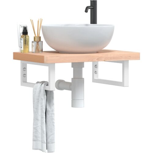 vidaXL Stenska polica za umivalnik jeklo in trdna bukovina Cene