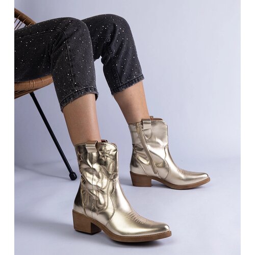 Gemre Metallic Madeira Gold Ankle Cowboy Boots on Block Heel Slike