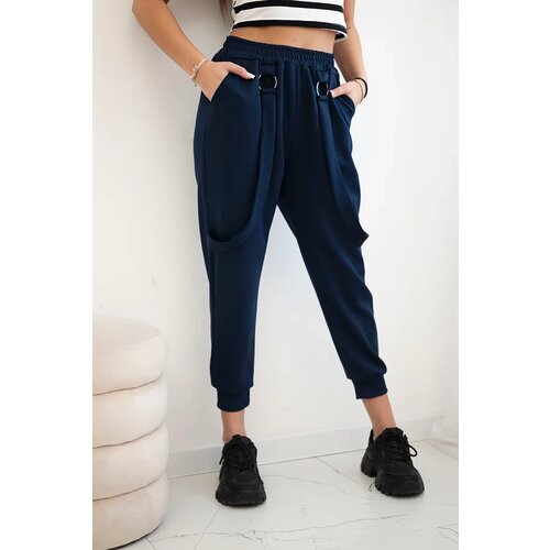 Kesi Włoski Trousers with decorative stripes buttery-fabric navy blue Cene